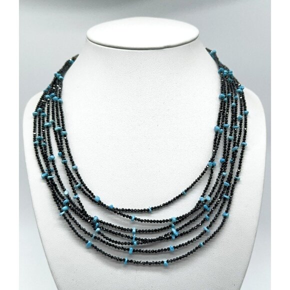 Mine Finds by Jay King Jewelry - Jay King Necklace Black Spinel Turquoise & 7 Strand Layered Sterling Silver 18"